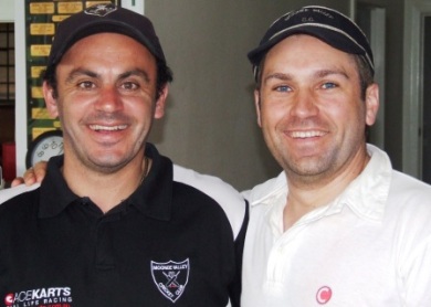 *Close mates Mark "Junior" Cini (left) and Paul "Pickle" Nicol celebrated their 150th games together with a win.